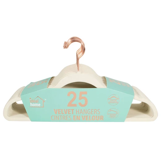 45027, Ideal Home White Velvet Hangers with Rose Gold Hooks 25PK, 191554450271