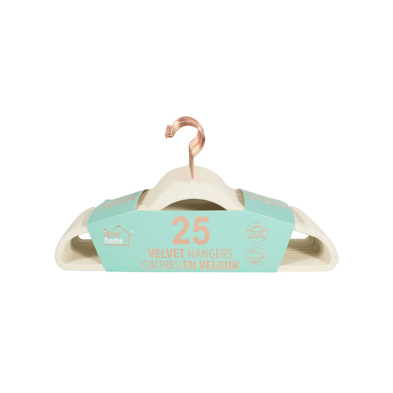 Ideal Home Velvet Hanger 25PK White Rose Gold Hook