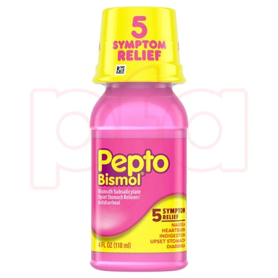 PB118LR, Pepto Bismol 5 Symptom Stomach Relief Liquid Original Flavor 4oz/118ml, 301490039045