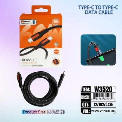 W3520, FAST CHARGING DATA CABLE 2M 60W C-C, 6918033873697