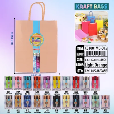 KG1001MD-O15, Kraft Bags MD. Maca Orange 12/Pk 10.6"x8.6"x4.3", 887258100368