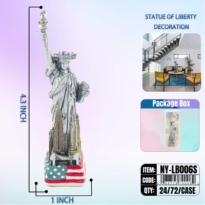 NY-LB006S, STATUE OF LIBERTY Silver Flag Color (4.3"), 887257900068