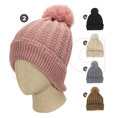 10020, Cindy Claire Ladies Pom Hat w/Fur Lining, 191554100206