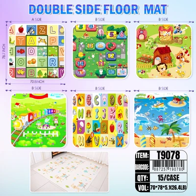 T9078, DOUBLE FLOOR LEARNING MAT LG. 双面爬爬垫 71"x79"=1.8MX2M, 887257190780