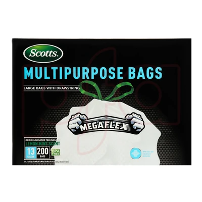 ST-30204, Drawstring Trash Bag Flex 13 Gal 200CT White Lemon - Scotts, 191554302044
