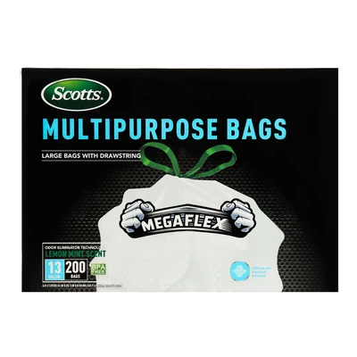 ST-30204, Drawstring Trash Bag Flex 13 Gal 200CT White Lemon - Scotts, 191554302044