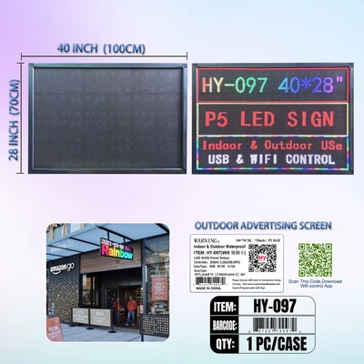 HY-097, LED RGB SIGN Waterproof Out Door & In Door P10 Panel (100*70CM)=40"x28" (HC-Software USB*WIFI), 887257700972
