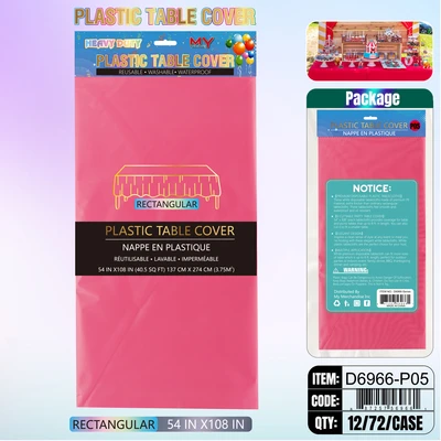 D6966-P05, Plastic Table Cover Hot Pink Rectangular 54"x108", 887257572449