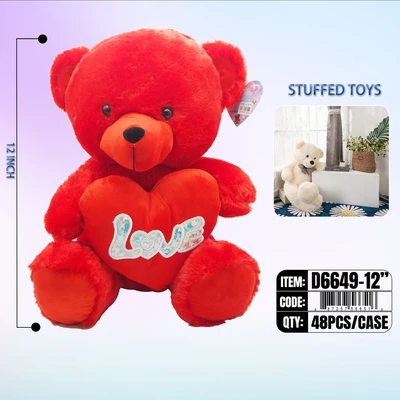 D6649-12", BEAR RED W. HEART 12", 887257566516