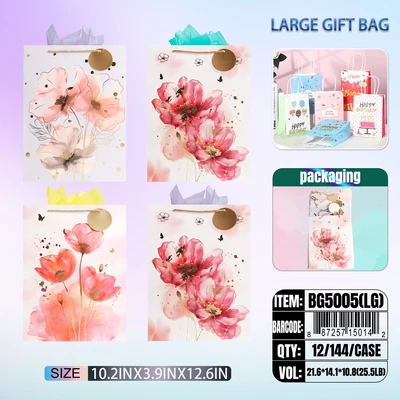 BG5005-LG, General Gift Bags LG.Assorted x4  10.2"x3.9"x12.6", 887257150142