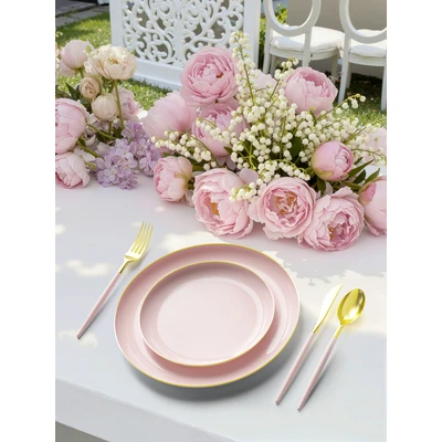 OL36454, Elegance Party Luxury Party Dinnerware Set 220pc – Pink/Gold