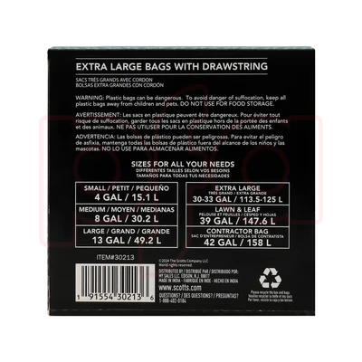 ST-30214, Scotts Trash Drawstring Bag Flex 33 Gal 52CT Clear Blue - Scotts, 191554302143