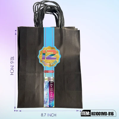 KG1001MD-B16, Kraft Bags MD. Black 12/Pk 10.6"x8.6"x4.3", 887258100375