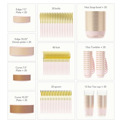 OL36454, Elegance Party Luxury Party Dinnerware Set 220pc – Pink/Gold