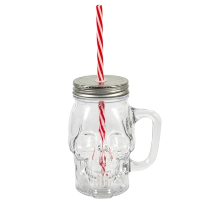 33216, Splash Skull Glass Mug w/ Straw 16.57 oz, 191554332164