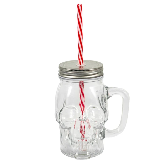 33216, Splash Skull Glass Mug w/ Straw 16.57 oz, 191554332164