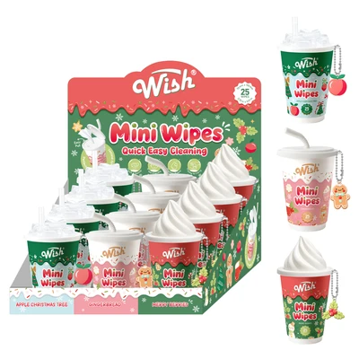 69342, Wish Mini Cleaning Hand Wipes 25CT Display, 191554693425