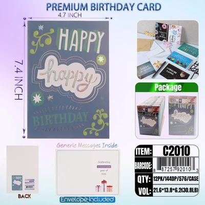 C2010, Birthday Premium Card Generic Messages Inside 12/PVC (144DP), 887257920103