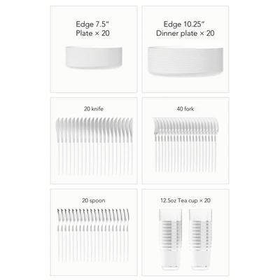 OL36453, Elegance Party Party Dinnerware Set 140pc – White/Silver
