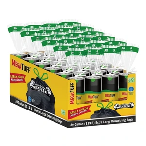 30182, MegaTuff MegaFlex Extra Large Drawstring Trash Bags 30Gal 6CT, 191554301825