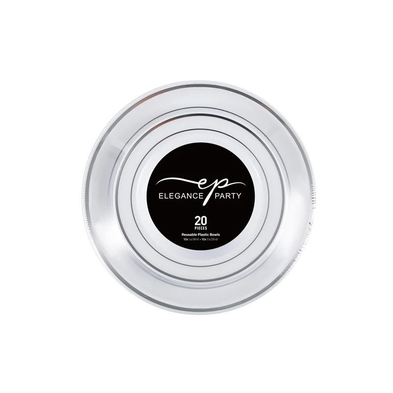 Elegance Bowl 5oz and 12oz White +2 lines Sliver Stamp 20Pcs