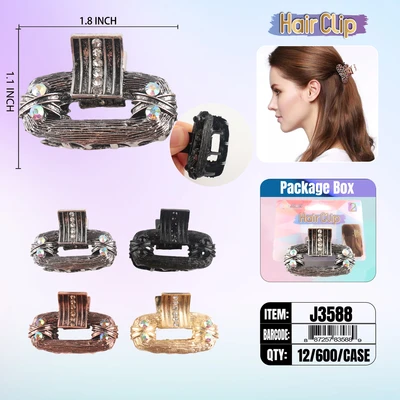 J3588, Hair Clip 2″ Inch with Diamond Assorted, 887257835889