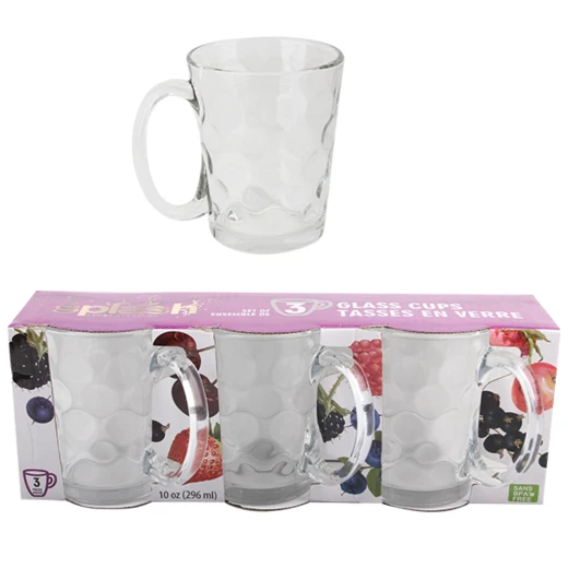 33112, Splash Drinking Glass Mug 10oz 3PK Handle, 191554331129