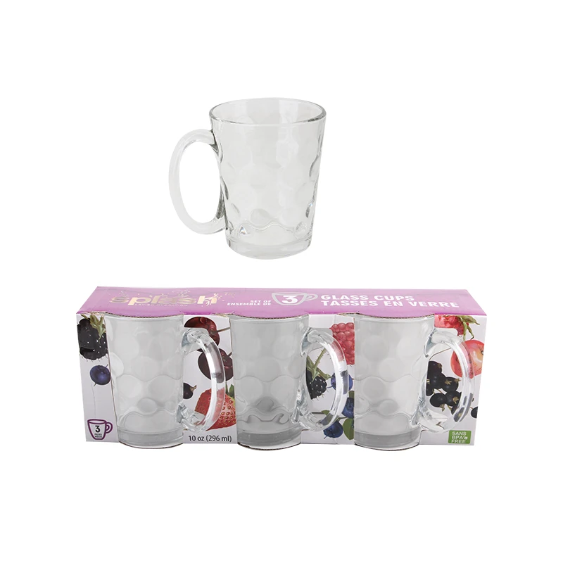 Splash Drinking Glass Mug 10oz 3PK Handle