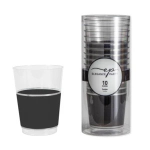 36274, Elegance Party 10PK 12oz Tumbler Clear+Silver+Black, 191554362741