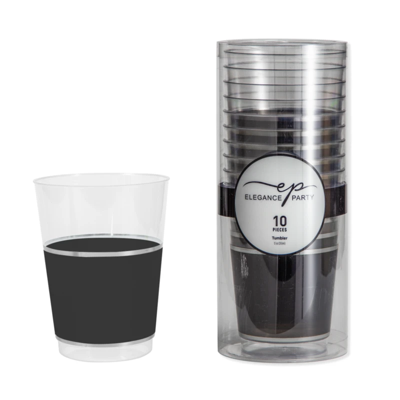 Elegance Party 10PK 12oz Tumbler Clear+Silver+Black