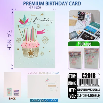 C2018, Birthday Premium Card Generic Messages Inside 12/PVC (144DP), 887257920189