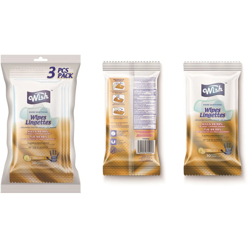 Wish Hand Sanitizing Wipes Bag 10CT 3PK Lemon
