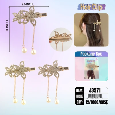 J3571, Hair Clip 3″ Inch with Pearl & Diamond Assorted, 887257835711