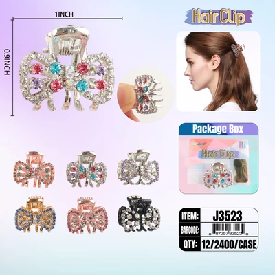 J3523, Hair Clip 1″ Inch with Diamond Assorted, 887257835230