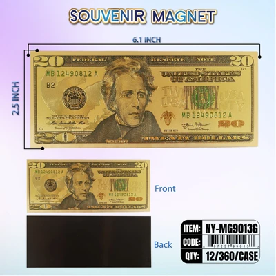 NY-MG9013G, Money Magnet $20 Bill Gold, 887257990137