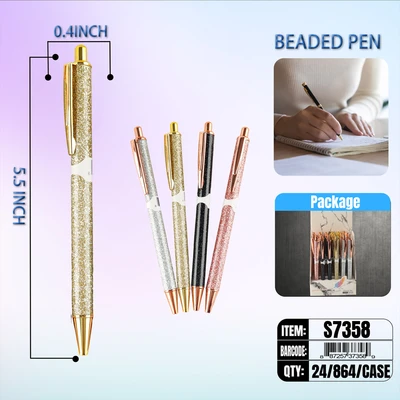 S7358, Beaded Pen Metal Assorted 24/PDQ, 887257373589