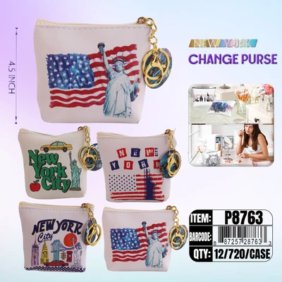 P8763, NewYork Coin Purse 4x Assorted 4.3"x 4.1", 887257287633