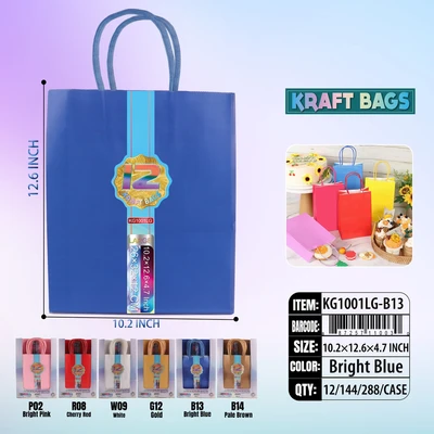 KG1001LG-B13, Kraft Bags LG. Royal Blue 12/Pk 12.6"x10.2"x4.7", 887258100474