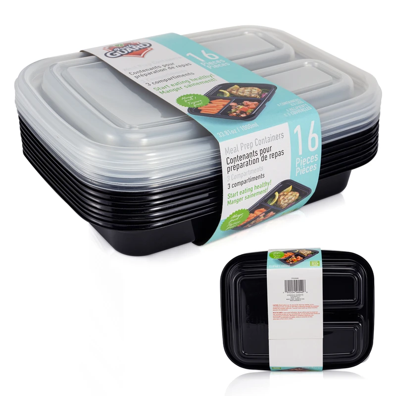 Fresh Guard Plastic Bento Meal Prep Container 16PK 1LT 3 Div