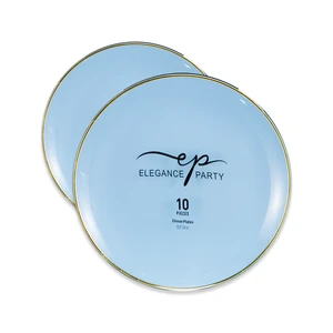 36296, Elegance Party Curve 10PK 10.25" Dinner Plate Ice Blue+Gold, 191554362963