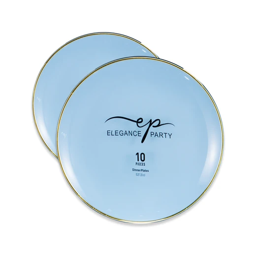 36296, Elegance Party Curve 10PK 10.25" Dinner Plate Ice Blue+Gold, 191554362963