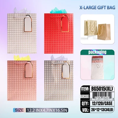 BG5015-XL, General Gift Bags XL x4 Assted. 12.2"x4.7"16.5", 887257150319