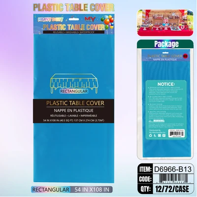 D6966-B13, Plastic Table Cover Blue Rectangular 54"x108", 887257572494