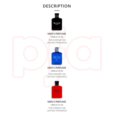 89603, Eau de Parfum 3.4 oz/100 ml 3 Pcs Set for Men Black Intense/Blue Intense/Red Intense - United Scents, 191554896031