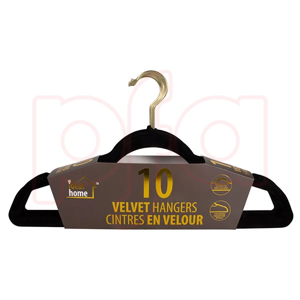 45001, Ideal Home Velvet Hanger 10PK Black Gold, 191554450011