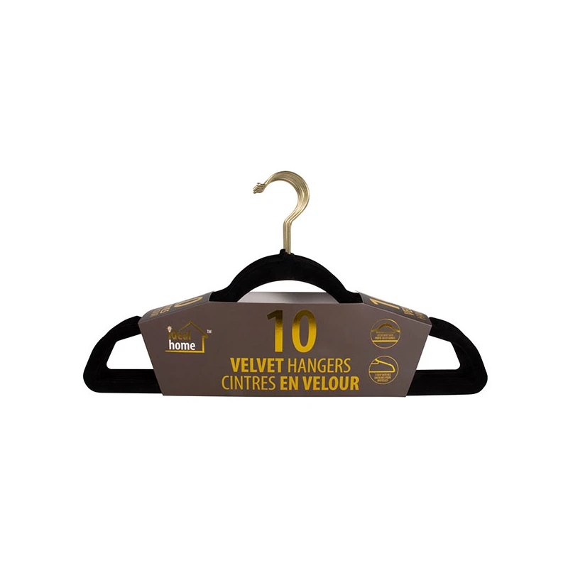 Ideal Home Velvet Hanger 10PK Black Gold