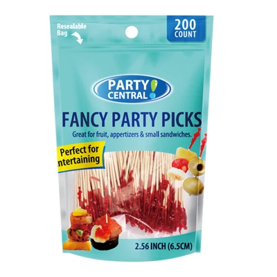 50108, Party Central Fancy Picks 200CT Red Ends 2.5 inch, 191554501089