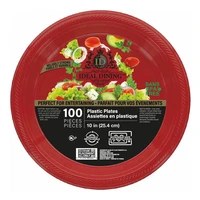 36125, Ideal Dining Plastic Plate 10in Red 100CT, 191554361256