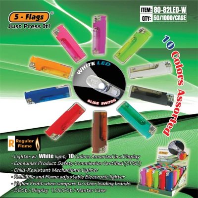 80-82LED-W, Lighter 5-Flags Assorted White LED 50/1000 51lb, 853195009590