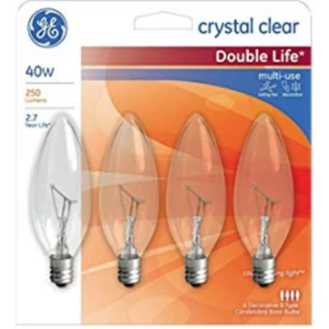 GE16325, GE Incandescent Candelabra Light Bulb 40W 4PK, 43168790895